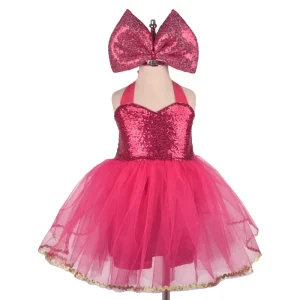 Sparkly Sequin Tulle Tutu Dress with Bow Toddler Girls Princess Performance Party Costume