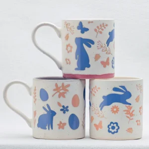 Speckled White Stoneware Mug Silhouette Bunny Butterfly Easter Egg Print Gradient Rim Back School Custom Logo Large Capacity