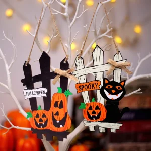 Spooky Halloween Black Cat Fence Sign Hanging Decor For Outdoor Party Supplies And Haunted House Garden Decoration