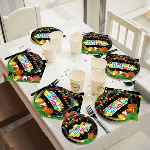Sports Birthday Party Embroidered Embossed Paper Plates Napkins Soccer Basketball Rugby Decoration Supplies Favor 24 Customized