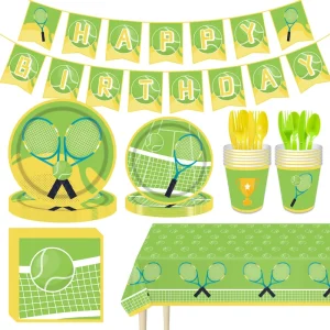 Sports Tennis-themed Disposable Tableware Party Set plates Cups Napkins Tablecloth Birthday Banner