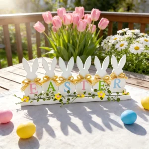 Spring Easter Colorful Alphabet Bunny Wooden Decorative Ornament
