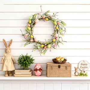 Spring Easter Door Decorations Easter Eggs Wreath with Berry Vines Easter Holiday Supplies