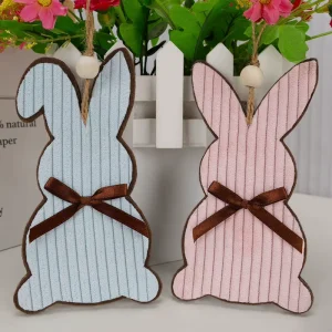 Spring Easter Home & Gift Decorations Easter Bow Accents Striped Fabric Rabbit Decor Easter Bunny Hanging Ornaments