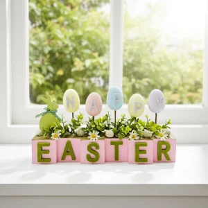 Spring Easter Wooden Decoration with Colorful Eggs Vivid and Lively Easter Decoration