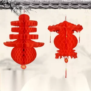 Spring Festival Events Holiday Wedding Decoration Chinese Waterproof Honeycomb Red Paper Lanterns