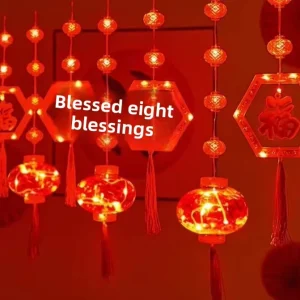 Spring Festival LED Red Lantern String Lights Plug in Solar Powered 3m Length Dimmable Outdoor Balcony Holiday Atmosphere