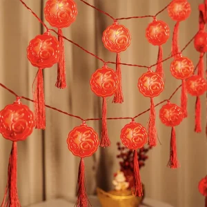 Spring Festival Living Room Atmosphere Decoration with LED Red Lanterns Colorful Lights Starry Sky and Red Lantern String Lights