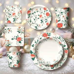 Spring Floral Tableware Set Customizable Disposable Party Tableware