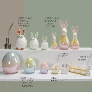 Spring Holiday Home Decor Rabbit Holding Egg Easter Ceramic Cute Bunny Figurine