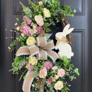 Spring Planting Easter Bunny Flower Wreath DIY Decorative Door Hanging Vine Garland for Easter DAY Easter Garland Decor