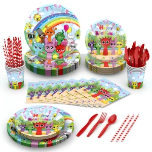 Sprunki Cartoon Monster Disposable Tableware Set Kids Birthday Paper Plate Cup Napkin Straw Cutlery
