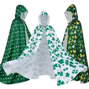 St Patrick Day Festival Cape Unisex Irish Clover Print Hooded Cloak Parade Costume Multi Style Supply