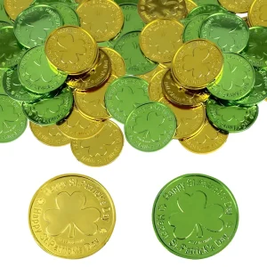 St Patricks Day Gold Coins 45 Pack Child Plastic Shamrock Leprechaun Irish Party Supplies Decorations