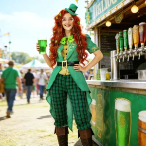 St. Patrick’s Day Irish Elf TV & Movie Costume Green Shamrock Plaid Women’s Set Irish Festival Party Cosplay Outfit