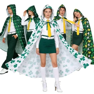 St. Patrick’s Day Leprechaun Character Costume Adults Green Four Leaf Clover Cloak Funny Capes Irish Costumes
