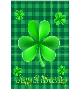 St. Patrick’s Day Linen Garden Flag 30×45 Inches Double-Sided Green Cuff Happy Shamrock Design for Parties Office School