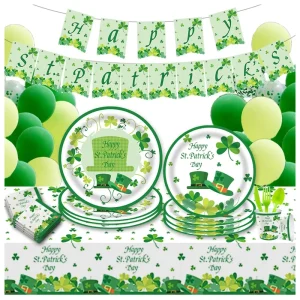 St. Patrick’s Day Party Supplies Green Clover and Hat Themed Disposable Tableware Set