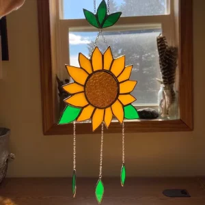 Stained Glass Art Deco Sunflower Windchime Handmade Glass Sun Catcher Garden Coaster Set Window Hangings Craft Ornament Memorial