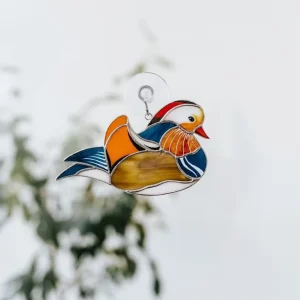 Stained Glass Suncatcher Flying Duck Art Deco Design Wall Decor Bird Garden Sun Catcher Hanging Glass Bird Art Window