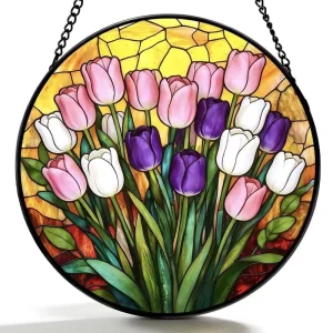 Stained Glass Tulip Window Wall Hanging Sun Catcher