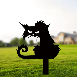 Stainless Steel Cat Shaped Lawn Ornament Outdoor Wall Mounted Garden Statue Metal Claws Laser Engravable Customizable