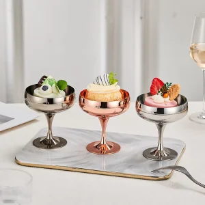 Stainless Steel Champagne Glasses Small Wine Goblet Stemmed Dessert Cup Sparkling Wine Coupe Glasses for Bar Party Use