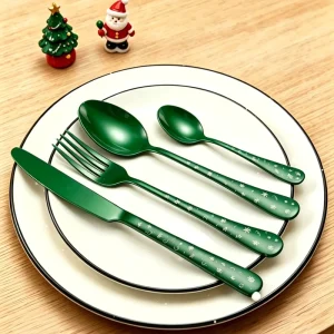 Stainless Steel Christmas Cutlery Set Red Green Festive Tableware Dessert Spoon Fork Knife for Holiday Dinner Essentials