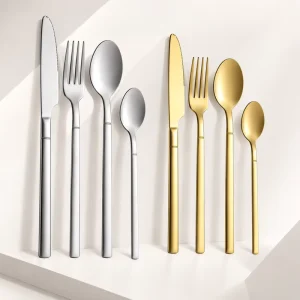 Stainless Steel Dinnerware Set Ultra Smooth Rust Mirror Polished Tarnish Resistant Wedding Lightweight 4-Piece Dishwasher Safe