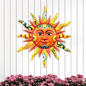 Stainless Steel Sculpture Vertical Sun Wall Art Indoor Outdoor Feather Free Sunlight Decorations No Feathers No Electricity