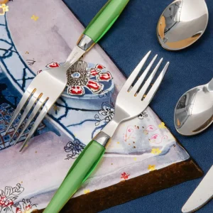 Stainless-Steel Spoon Color-Blocked Patterned Plastic Handle Metal Cutlery Set Dining Travel