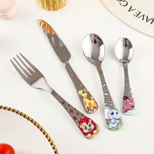 Stainless Steel Western Children’s Tableware Set Cartoon Design Cute Style Includes Knife Fork Spoon Custom Metal Cutlery Set