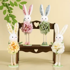 Standing Easter Bunny Figurine with Flowers