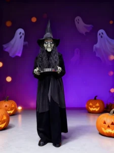 Standing Halloween Electric Witch Decoration Red LED Light up Eyes Spooky Sound Effect Haunted House Party Prop