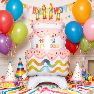Standing Happy Birthday Cake Foil Balloon with Candles for Kids Birthday Party Decor Globos