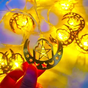 Star Moon Decorative Lights Gold Iron Art Colorful String Lights 20 30 LEDs Battery Operated IP44 Rechargeable Dimmable 3M 6M