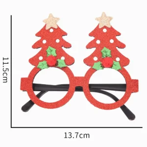 Star Tree Red Frame Outdoor Holiday Decor Cute Cartoon Xmas Ornament Glasses Glitter Christmas Costume Eyeglass