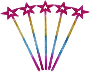 Star Wand Elf Baton Angel Fairy Princess Magic Stick Halloween Birthday Party 13 Inches Gold Silver Rainbow
