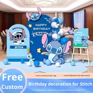 Stitch Themed KT Board Balloon Set Digital Printed Backdrop Boys Girls 10 Years Old Kids Happy Birthday Party Decor Kit