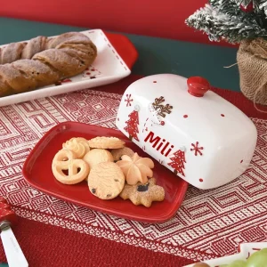 Stitched Christmas Ceramic Dinnerware Set Festive Santa & Reindeer Tableware for Holiday Parties