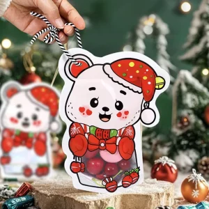Stock Christmas Cartoon Special Shaped Food Grade Plastic Bags with Clear Window Plastic Packaging for Kids Holiday Gift Packing