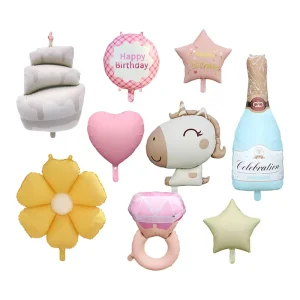 Stocked Heart Shaped Aluminum Foil Balloons Star Unicorn Wine Bottle Ring for Valentine’s Day New Year Birthday Thanksgiving