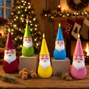 Storybook Santa Home Decorative LED Pillar Candle 2PCS Set Paraffin Wax Flameless Holiday Mood Cozy Lights with Remote Control