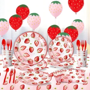 Strawberry Disposable Paper Tableware Set for Birthday Christmas Halloween Festival Party Decorations