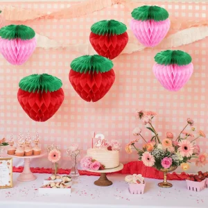 Strawberry Honeycomb Ball Paper Decoration Modern Style Centerpiece for Fruit Theme Party Hanging Atmosphere Supplies