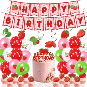 Strawberry Theme Birthday Party Decoration Set Latex Balloons Fruit Banner High Quality Party Supplies Set