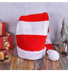 Striped Red and White Long Santa Hat with Pom-Pom for Adults Holiday Party Costume in Polyester/Cotton Y2K Style