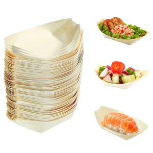 Sturdy Disposable Wood Plates Eco Friendly Currywurst Serving Dish Biodegradable Tableware For Food Trucks Festival