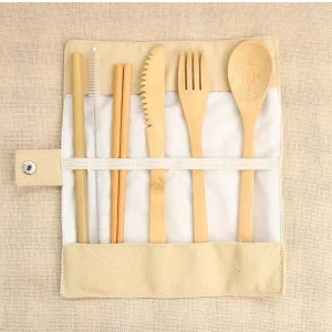 Stylish Traditional Bamboo Cutlery Set Modern Pouch Disposable Tableware for Home Parties Travel Christmas Festive Portable