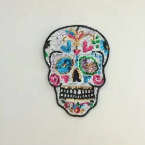 Sugar Skull Sequin Patch Mexican Day of the Dead Floral Heart Skull Sequins Applique for Halloween Jacket Festival Streetwear